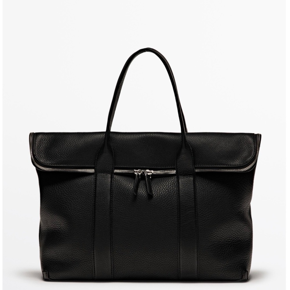 Massimo Dutti Black Leather Duffel Bag